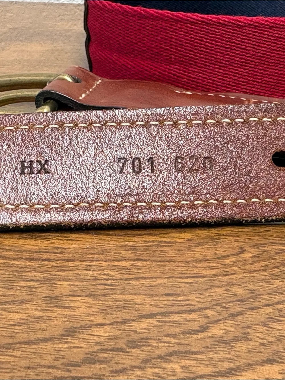Tommy Hilfiger Vtg Canvas Belt Size 38 Red Navy Leather Preppy Americana